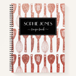 Faux Rose Gold Glitter Cute Kitchen Utensils Notebook
