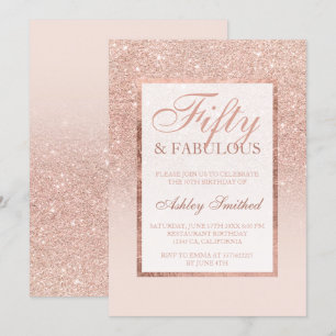 Faux rose gold glitter elegant chic 50 fabulous invitation