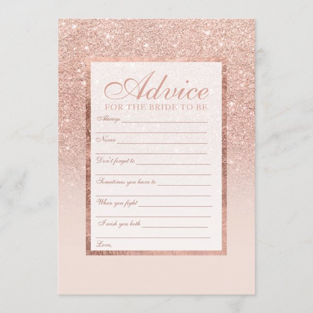 Faux rose gold glitter elegant chic Advice bridal Card (Front)