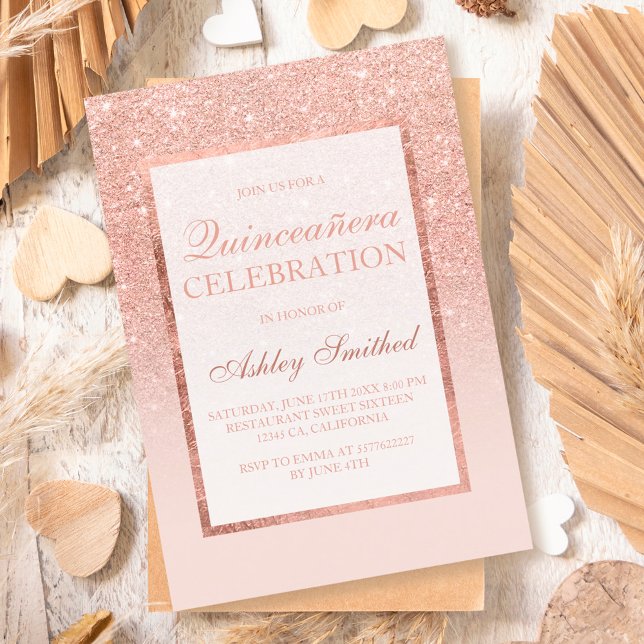 Faux rose gold glitter elegant chic Quinceañera Invitation (Creator Uploaded)