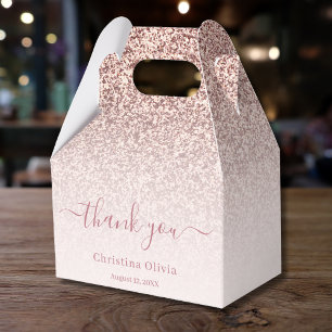Faux rose gold glitter elegant chic thank you favo favor box