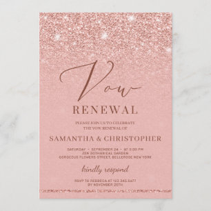 Faux rose gold glitter elegant chic Vow Renewal Invitation