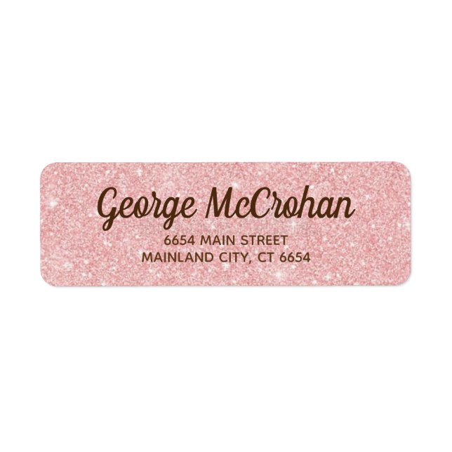 Faux Rose Gold Glitter Foil Pink Return Address (Front)
