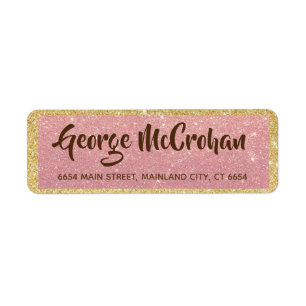 Faux Rose Gold Glitter Foil Pink Return Address