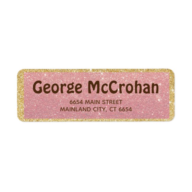 Faux Rose Gold Glitter Foil Pink Return Address (Front)