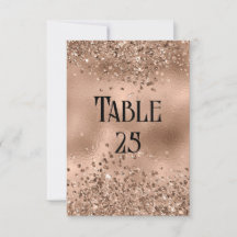 Faux Rose Gold Glitter & Foil Wedding Table Number