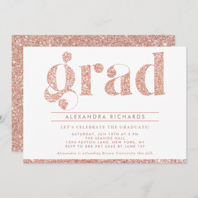 Faux Rose Gold Glitter Graduation Party Invitation (Front/Back)