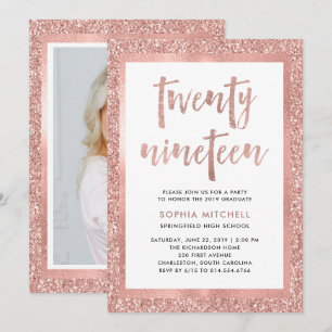 Faux Rose Gold Glitter Graduation Party Photo Invitation