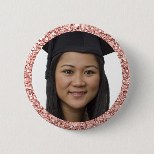 Faux Rose Gold Glitter Graduation Student Photo 2 Inch Round Button
