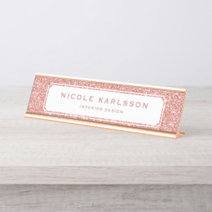 Faux Rose Gold Glitter Lux Personalized Name Plate