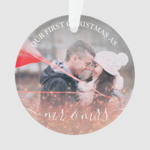 Faux rose gold glitter Mr. & Mrs. custom photo Ornament
