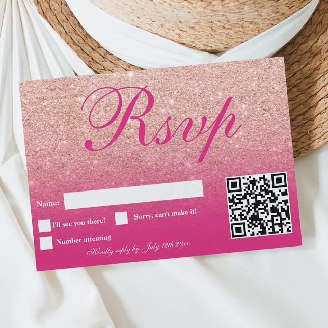 Faux rose gold glitter ombre pink magenta Sweet 16 RSVP Card (Faux rose gold glitter ombre pink magenta Sweet 16 RSVP Card)