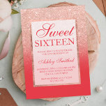 Faux rose gold glitter red chic Sweet 16 Invitation<br><div class="desc">A modern,  pretty chic and elegant faux rose gold glitter shower ombre with red colour block Sweet 16 birthday party invitation with rose gold ombre pattern fading onto a red background with and elegant rose gold frame Perfect for a princess Sweet sixteen.</div>