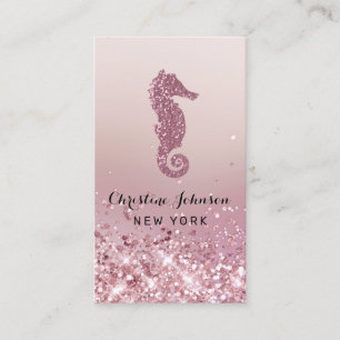 faux rose gold glitter seahorse logo business card