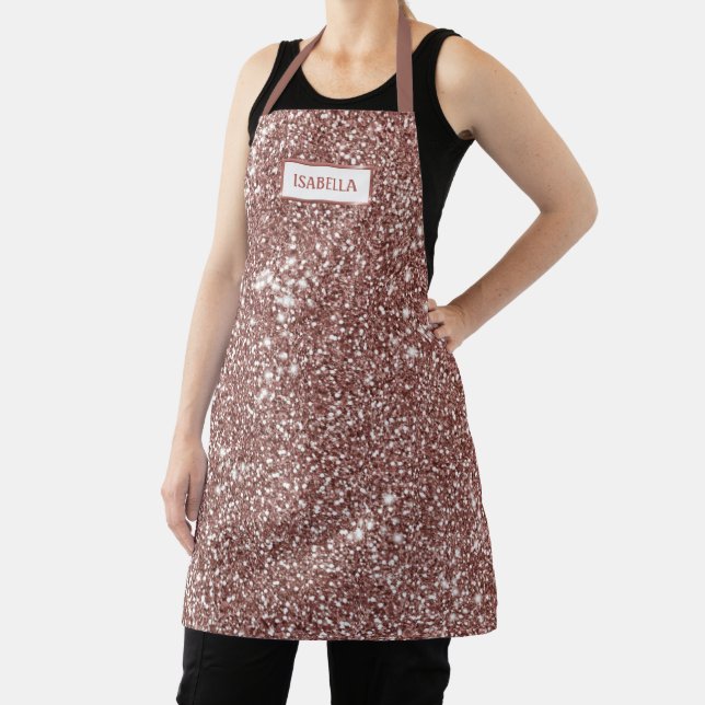 Faux Rose Gold Glitter Texture Look & Custom Name Apron (Insitu)