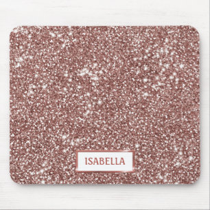 Faux Rose Gold Glitter Texture Look & Custom Name Mouse Pad