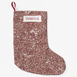 Faux Rose Gold Glitter Texture Look & Custom Name Small Christmas Stocking