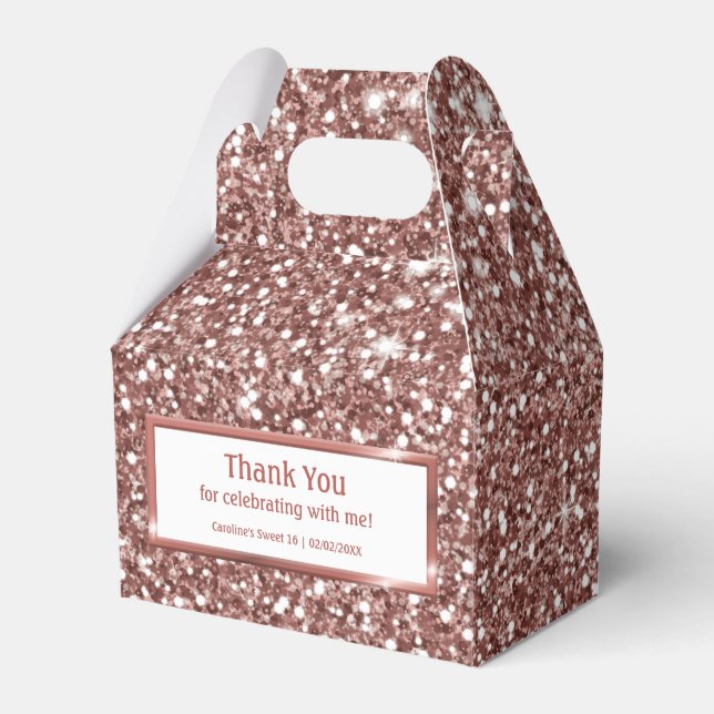 Faux Rose Gold Glitter Texture Look & Custom Text Favor Box (Front Side)