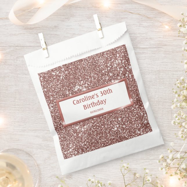 Faux Rose Gold Glitter Texture Look & Custom Text Favour Bag (Clipped)