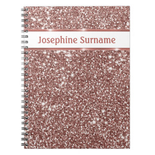 Faux Rose Gold Glitter Texture Look & Custom Text Notebook