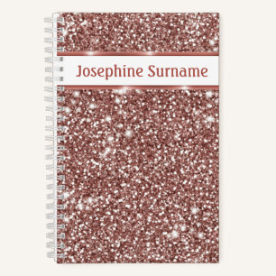 Faux Rose Gold Glitter Texture Look & Custom Text Notebook