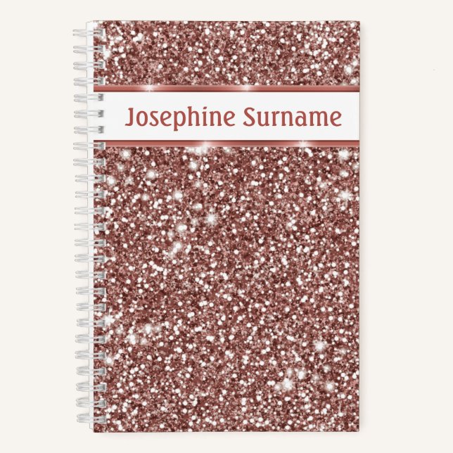 Faux Rose Gold Glitter Texture Look & Custom Text Notebook (Front)