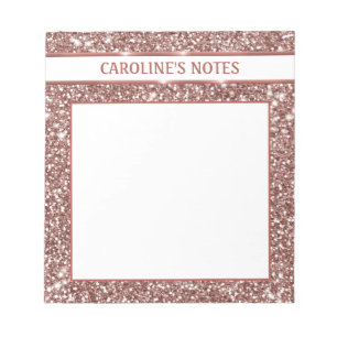 Faux Rose Gold Glitter Texture Look & Custom Text Notepad