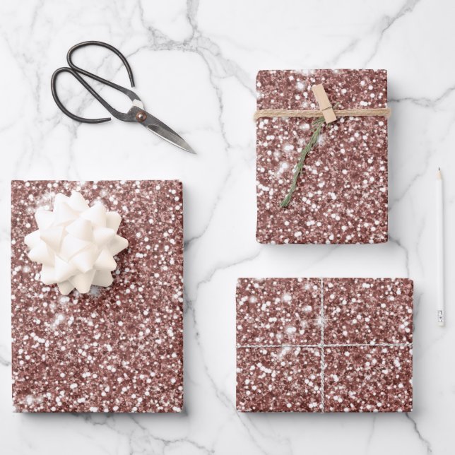 Faux Rose Gold Glitter Texture Look-like Design Wrapping Paper Sheet (Front)