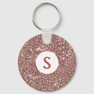 Faux Rose Gold Glitter Texture & Monogram Keychain