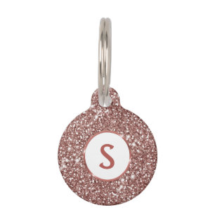 Faux Rose Gold Glitter Texture & Monogram Pet Tag