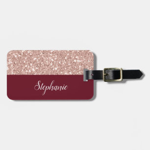Faux Rose Gold Glitter with Burgundy Luggage Tag