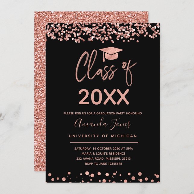 FAUX ROSE GOLD Graduation Party Invitation (Front/Back)