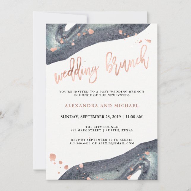 Faux Rose Gold | Grey Geode Post Wedding Brunch Invitation (Front)
