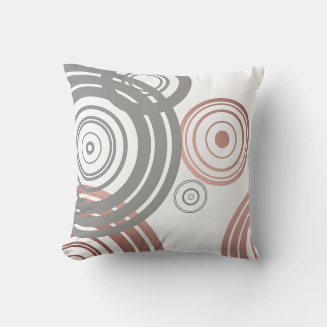 faux rose gold grey geometric circles pattern throw pillow (Front)
