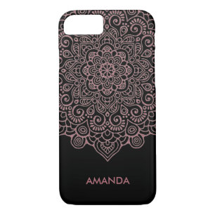 Faux Rose Gold Intricate Lace Mandala black iPhone 8/7 Case