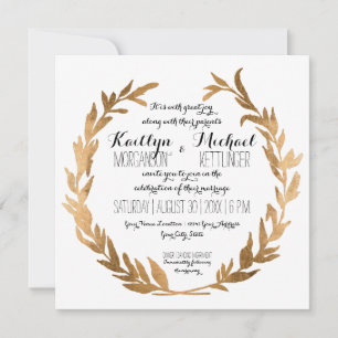 Faux Rose Gold Laurel Wreath Olive Leaf Square Invitation