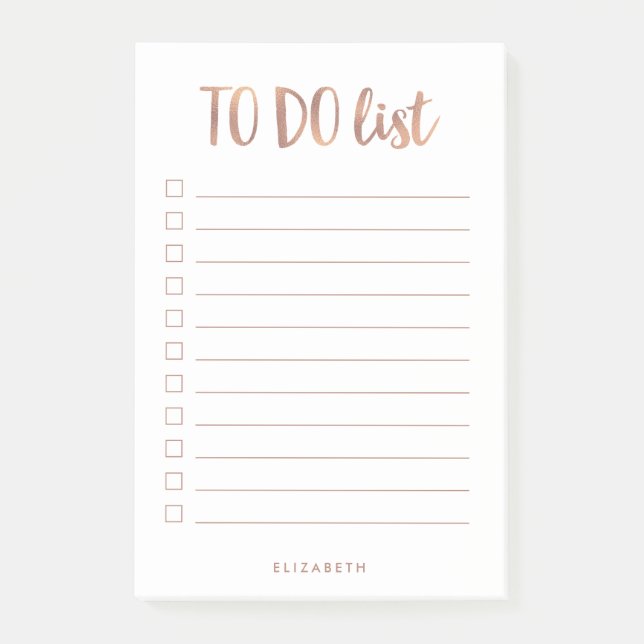 Faux Rose Gold | Lined Personalized To Do List Post-it Notes (Front)