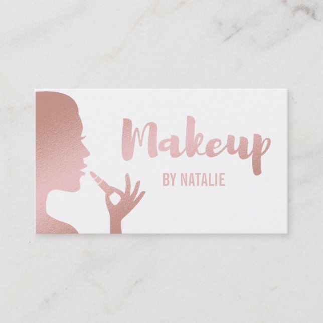 Faux Rose Gold Lipstick Makeup Business Card (Front)
