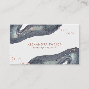 Faux Rose Gold Look and Grey Watercolor Geode Business Card