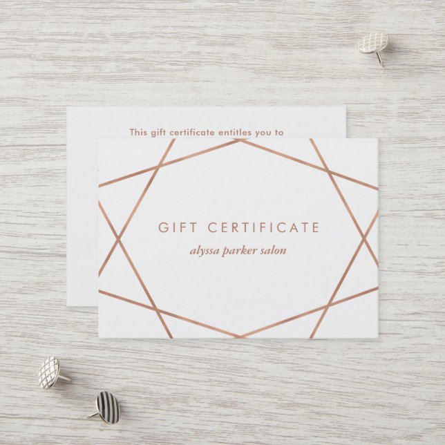 Faux Rose Gold Look géométrique | Certificat cadea (Devant/Arrière en situation)
