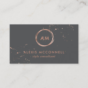 Faux Rose Gold Look on Charcoal Grey Circle Business Card