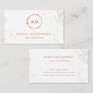 Faux Rose Gold Look on White Marble   Circle Business Card