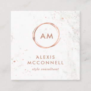 Faux Rose Gold Look on White Marble   Circle Square Business Card