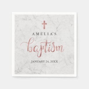Faux Rose Gold Marble Baptism Napkin