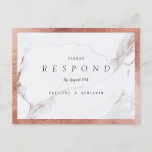 Faux rose gold marble luxury modern wedding RSVP Invitation Postcard