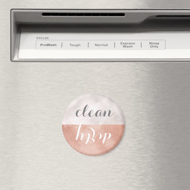 Faux Rose Gold Marble Round Clean Dirty Dishwasher Magnet (In Situ (Dishwasher))