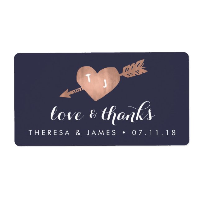 Faux Rose Gold & Marine Wedding Favoriser les Étiq (Devant)
