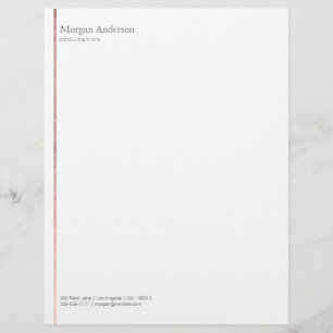 Faux Rose Gold Metal Vertical Line Grey Name/Info Letterhead