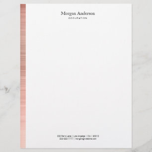 Faux Rose Gold Metal Vertical Stripe Blk Name/Info Letterhead