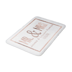Faux Rose Gold Mr. and Mrs. Monogram Wedding Bath Mat